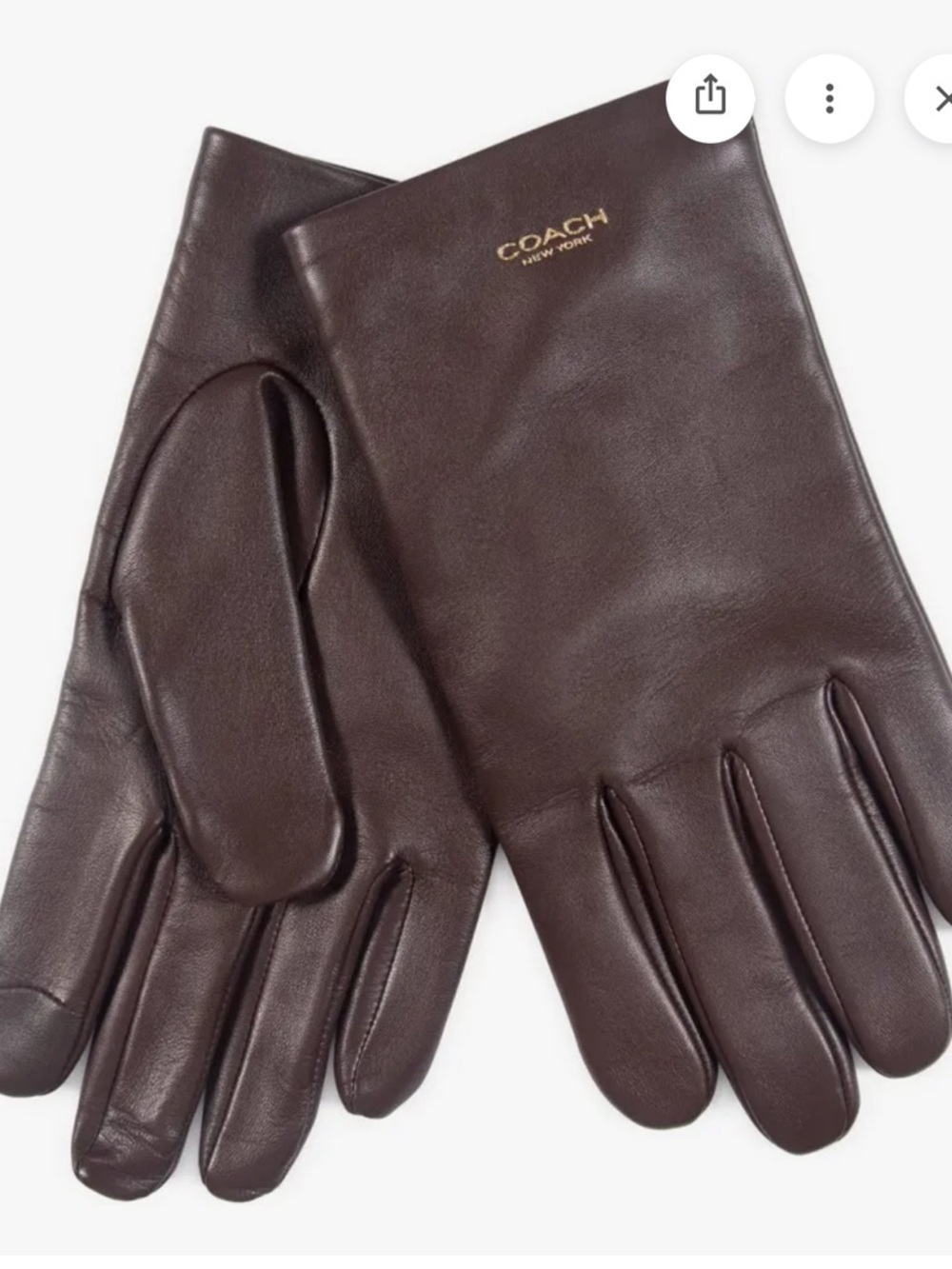 Coach Women’s Dark Brown Leather Touchscreen Gloves- Size L - Picture 4 of 9